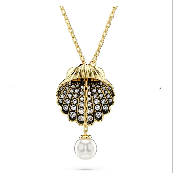 Rare. Idyllia Y pendant Crystal pearl Shell White Gold-tone plated
